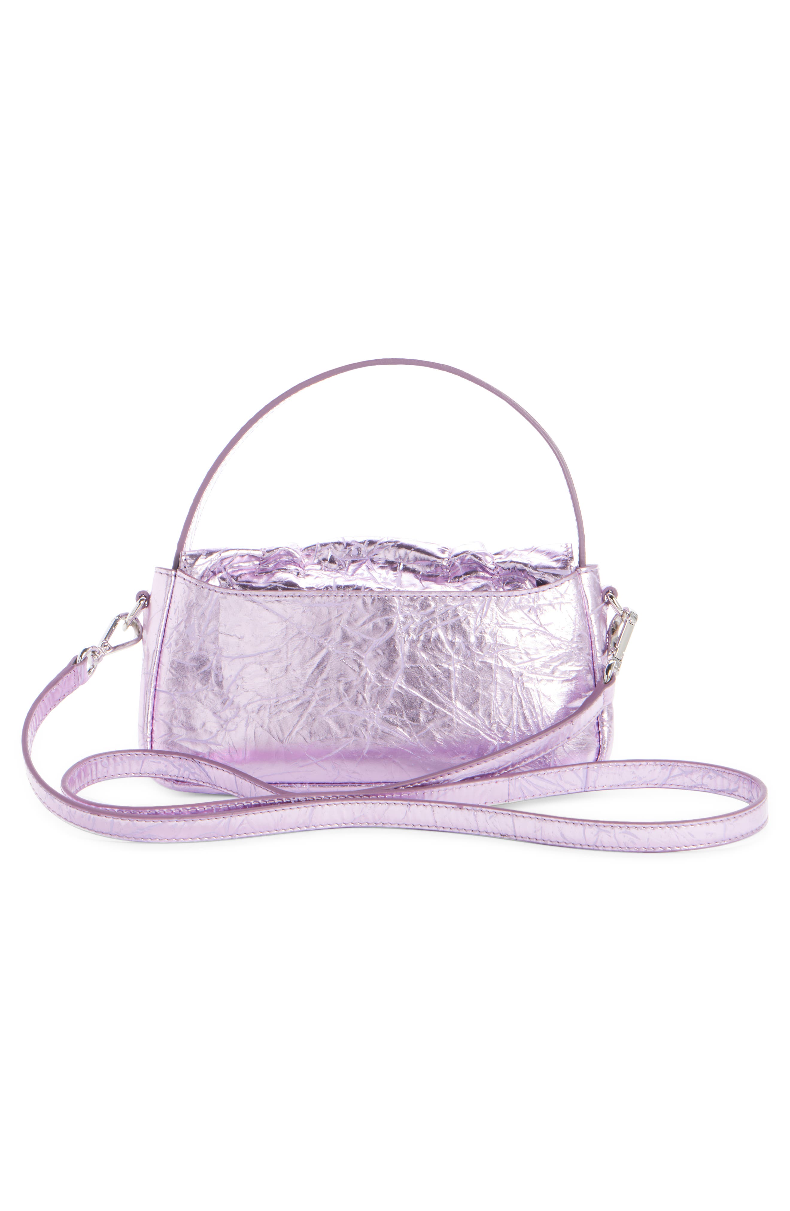 Acne Studios Micro Multipocket Crinkled Metallic Leather Handbag, Alternate, color, Lavender Purple