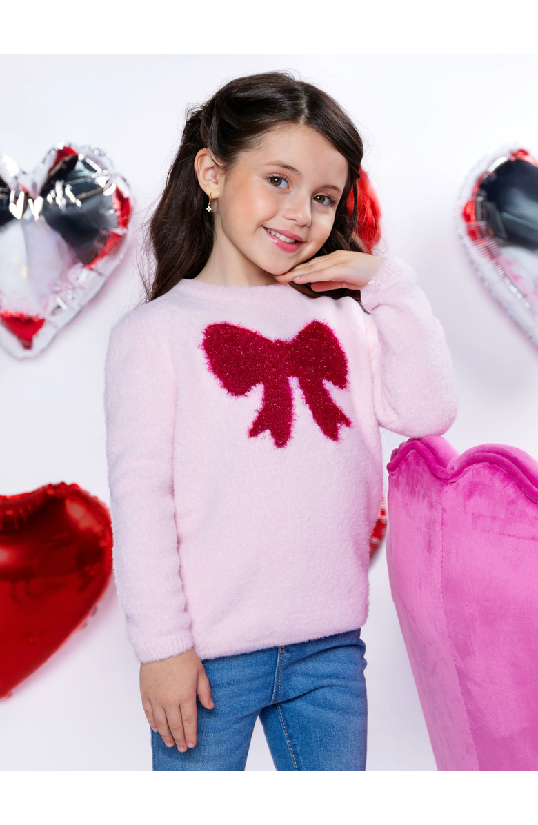 Mia Belle Girls Sweet Bow Knit Sweater, Alternate, color, Pink