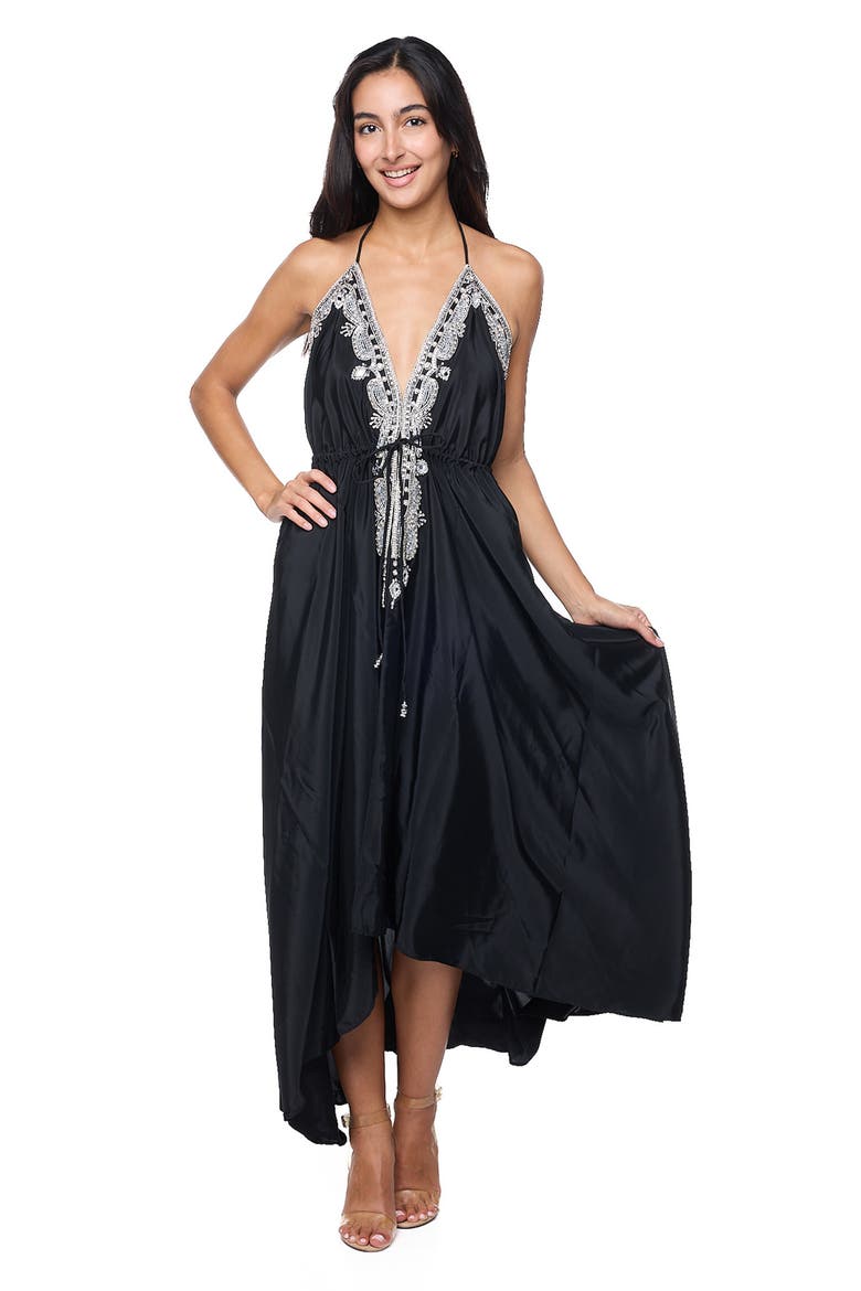 Embellished Halter Dress, Alternate, color, BLACK