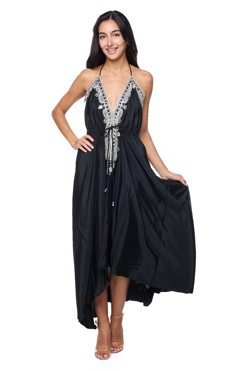RANEES Embellished Halter Dress, Alternate, color, Black