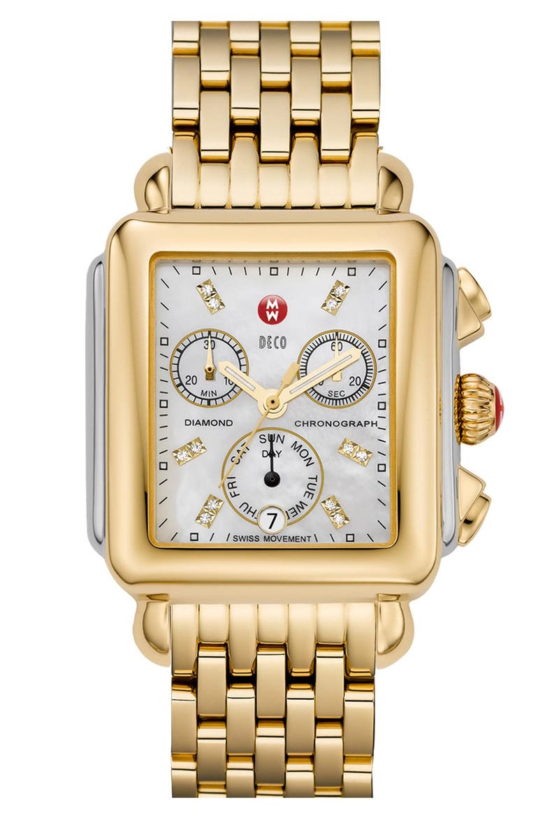 Deco Diamond Dial Two-Tone Watch Head, 33mm x 35mm, Alternate, color, GOLD/ SILVER