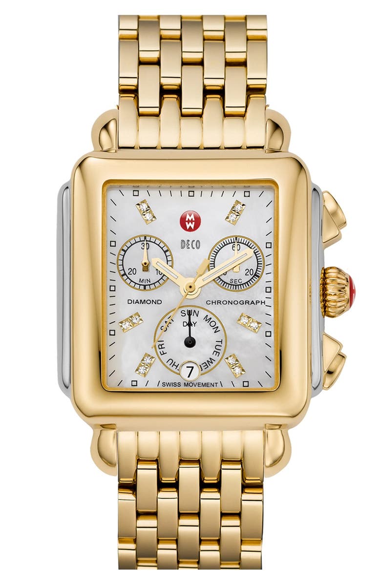 MICHELE Deco Diamond Dial Two-Tone Watch Head, 33mm x 35mm, Alternate, color,