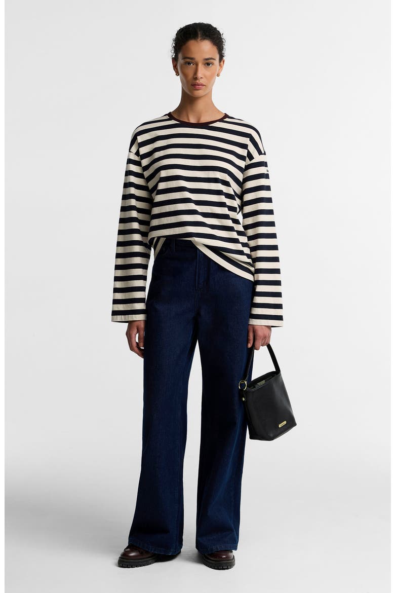 Woodhouse Striped Long Sleeve Cotton Top, Alternate, color, DARK NAVY/ BIRCH