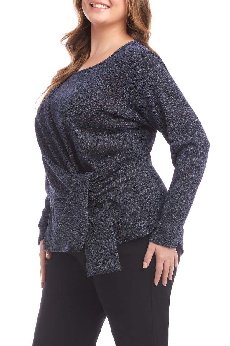 Metallic Knit Side Drape Long Sleeve Top, Alternate, color, NAVY