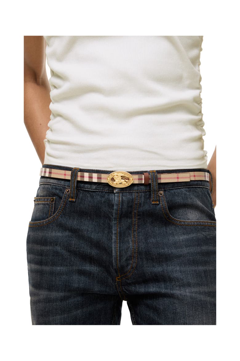 Thin Reversible Check Oval Belt, Alternate, color, Archive beige/tobacco brown