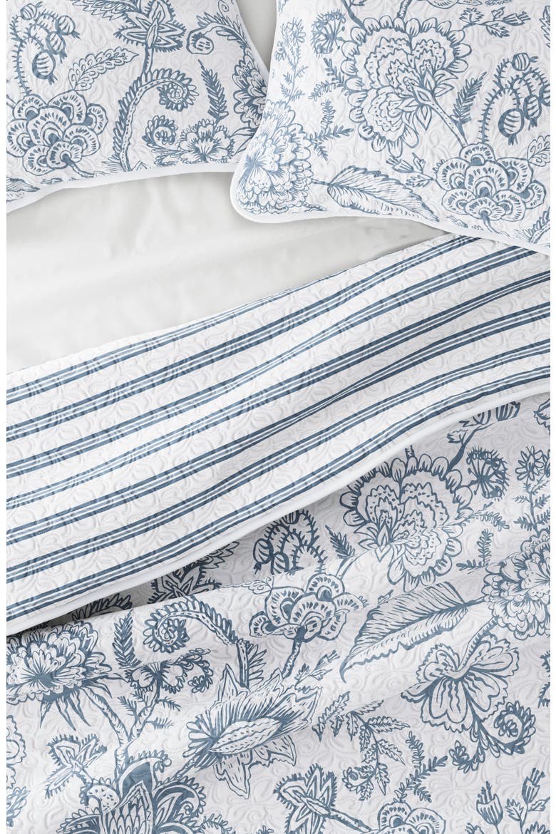 All Season Jacobean 3-Piece Down Alternative Reversible Quilt Set, Alternate, color, DUSK BLUE