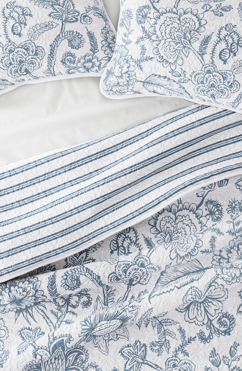 HOMESPUN All Season Jacobean 3-Piece Down Alternative Reversible Quilt Set, Alternate, color, Dusk Blue