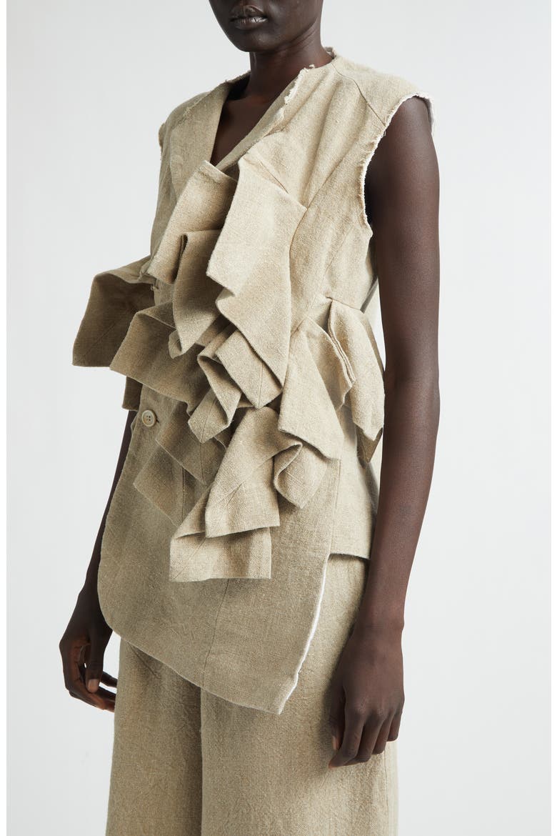 Asymmetric Heavyweight Linen Canvas Vest, Alternate, color, ECRU