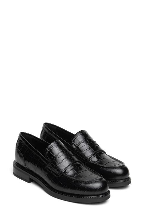 Croc Embossed Leather Penny Loafer