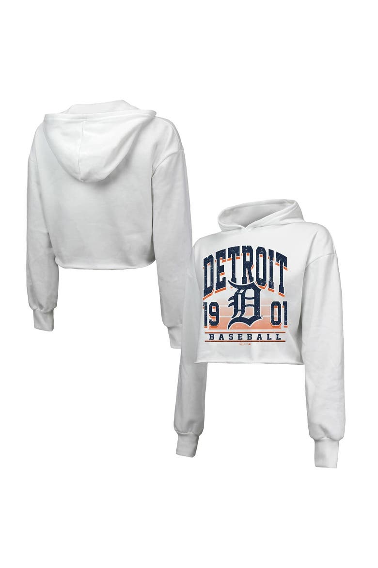 Women's Majestic Threads White Detroit Tigers Cropped Have A Field Day Tri-Blend Hoodie, Alternate, color, White