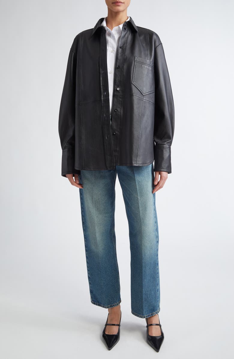 Victoria Beckham Oversize Leather Button-Up Shirt, Alternate, color, 