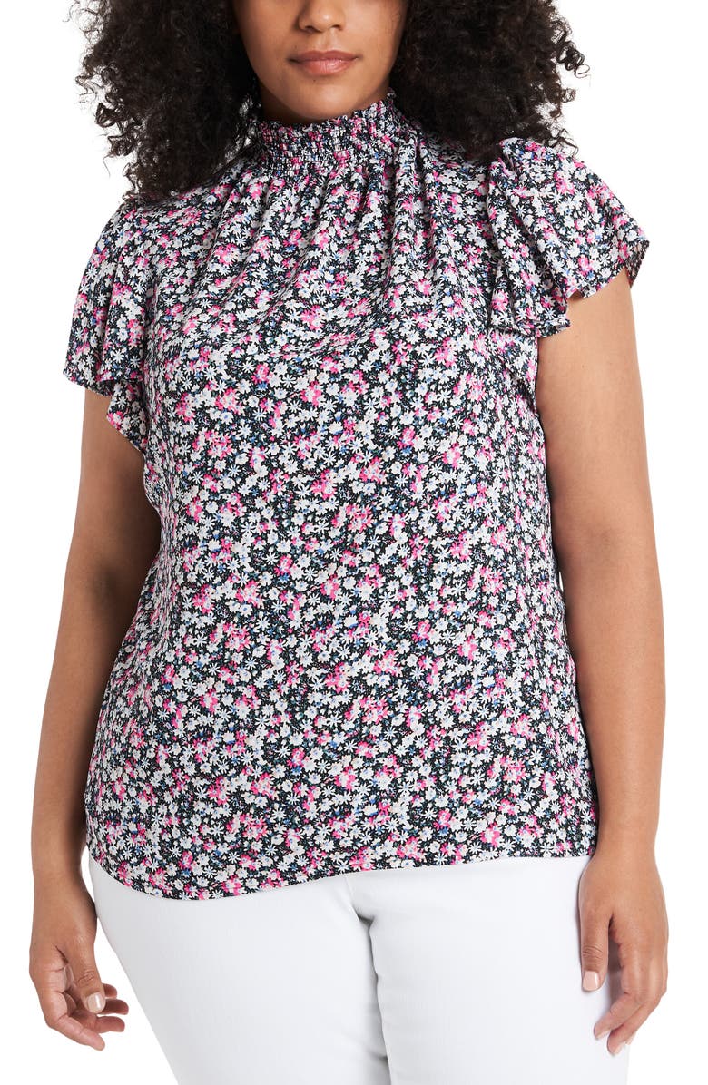 1.STATE Calico Fans Smocked Neck Flutter Sleeve Top, Main, color, 