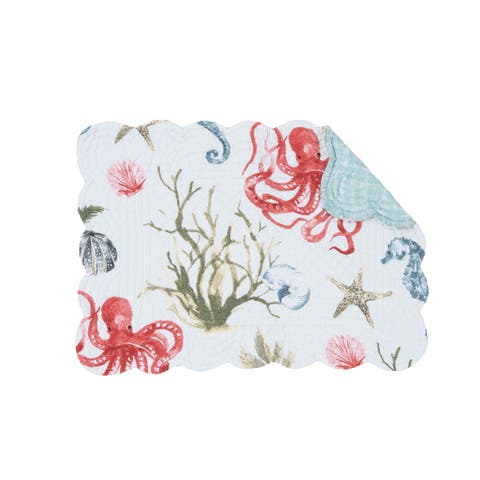 Behari Coastal Sea Life Cotton Quilted Reversible Placemats Set of 6, 13" x 19"