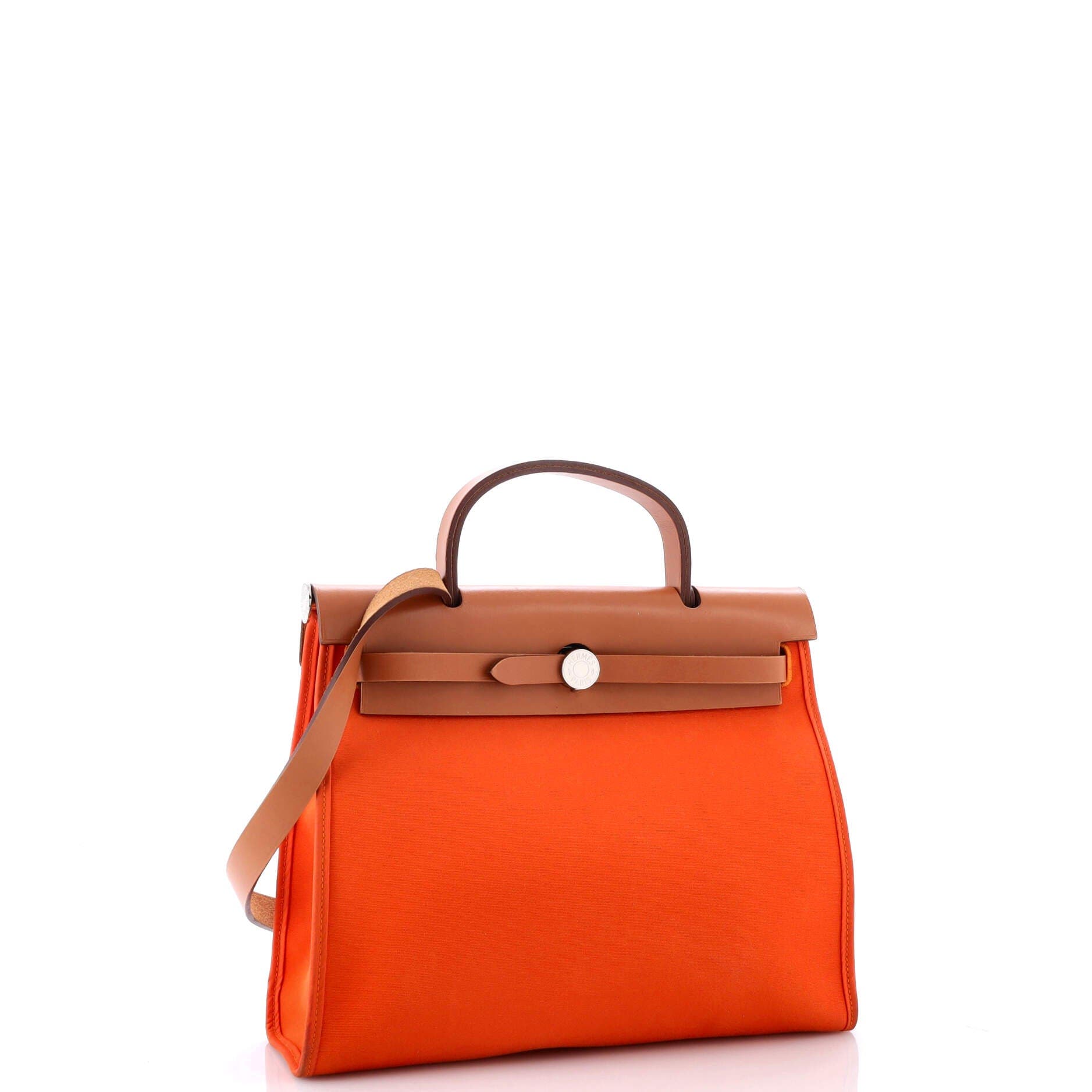 Pre-Owned Hermes Herbag Zip Leather and Toile 31, Alternate, color, Feu