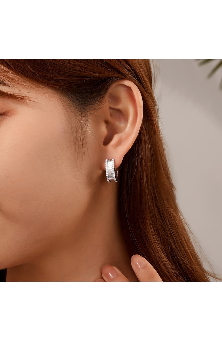 Lafonn Simulated Diamond Huggie Hoop Earrings, Alternate, color, White/ Silver