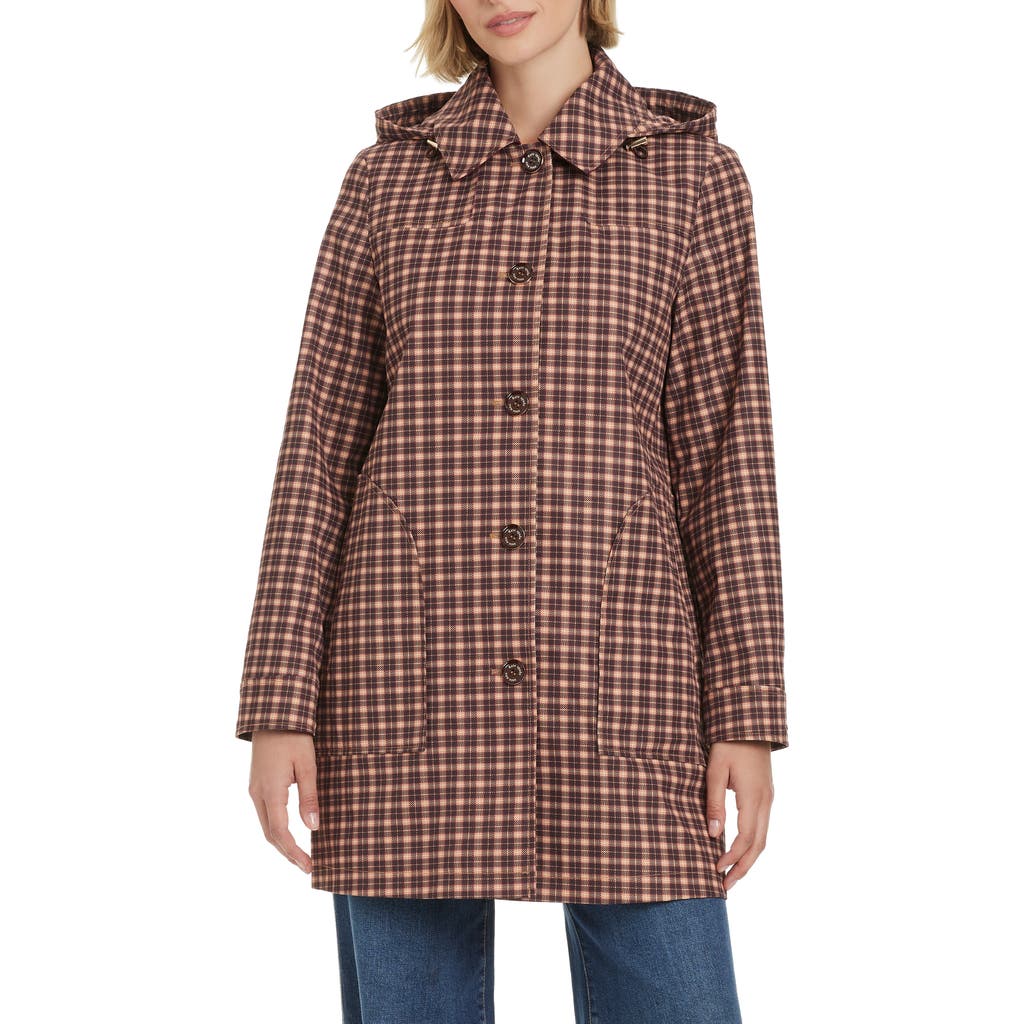 Kate Spade Water Resistant Coat with Removable Hood in Mini Autumn Plaid at Nordstrom, Size Medium