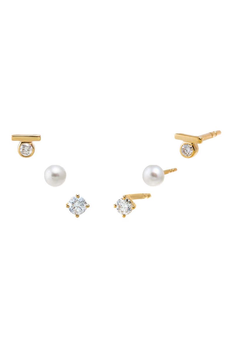 BY ADINA EDEN Diamond & Pearls Stud Earring Combo Set 14K, Main, color, 14K Gold