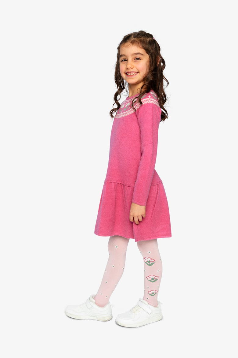 Flower Jacquard Yoke Flowy Knitted Dress, Alternate, color, Raspberry Pink