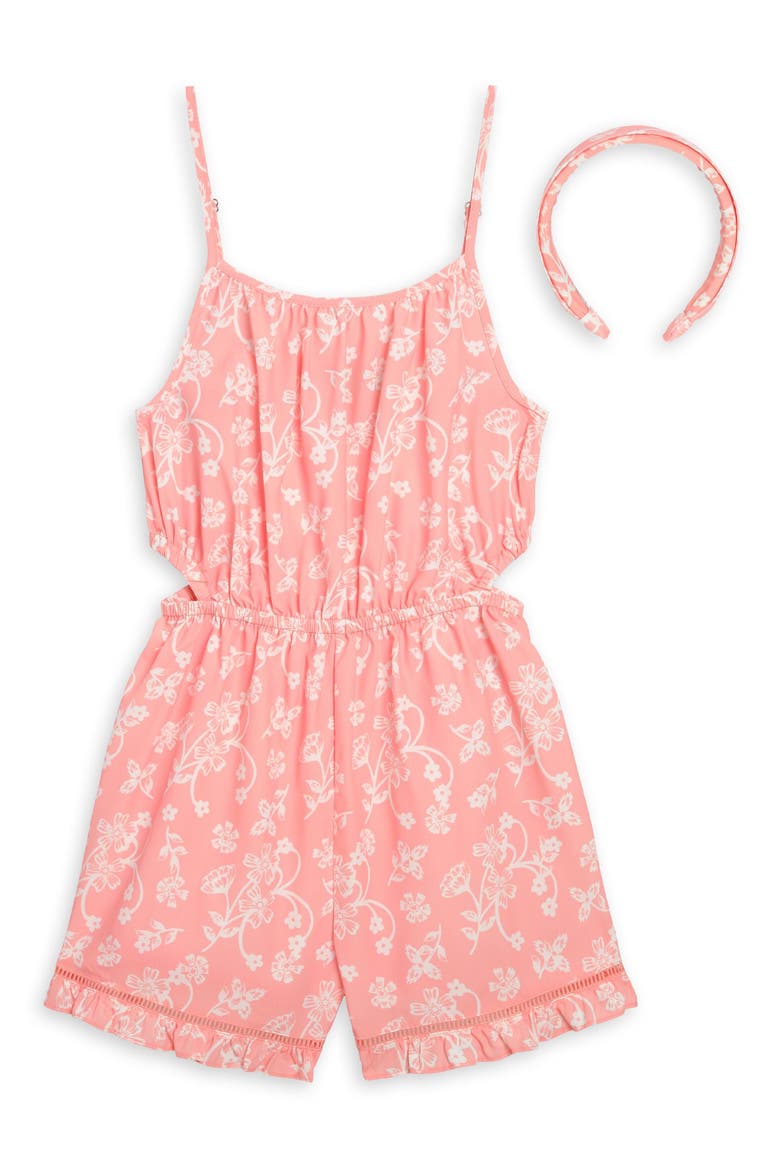 Kids' Cutout Romper & Headband Set, Main, color, APRICOT BLUSH
