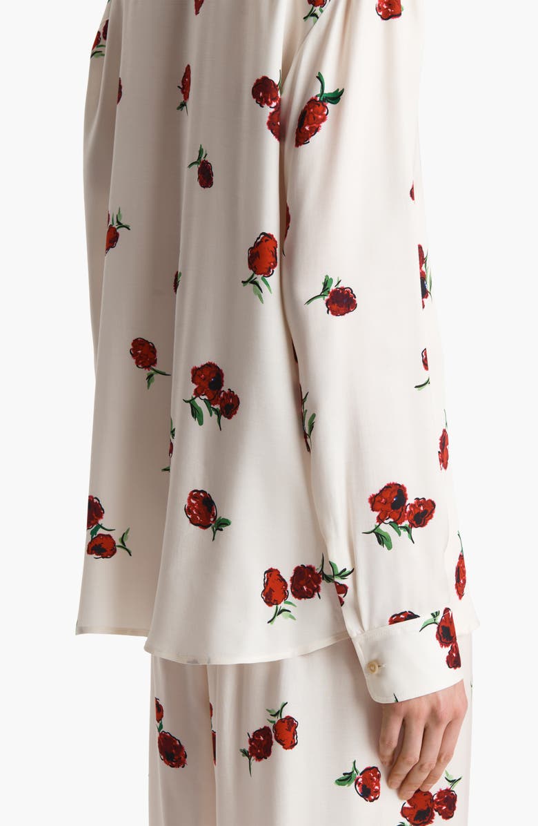 Khaite Argo Raspberry Print Twill Button-Up Shirt, Alternate, color, Raspberry/ Cream