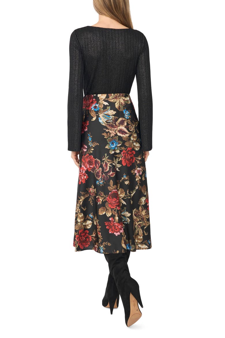 Floral Pull On Midi Skirt, Alternate, color, RICH BLACK 060
