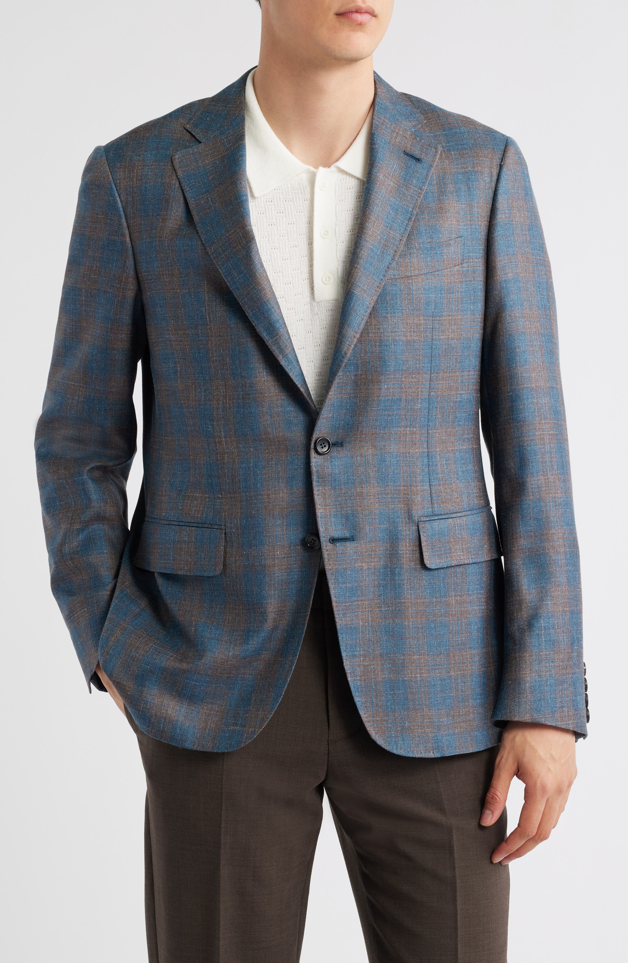Canali Kei Trim Fit Plaid Wool Sport Coat