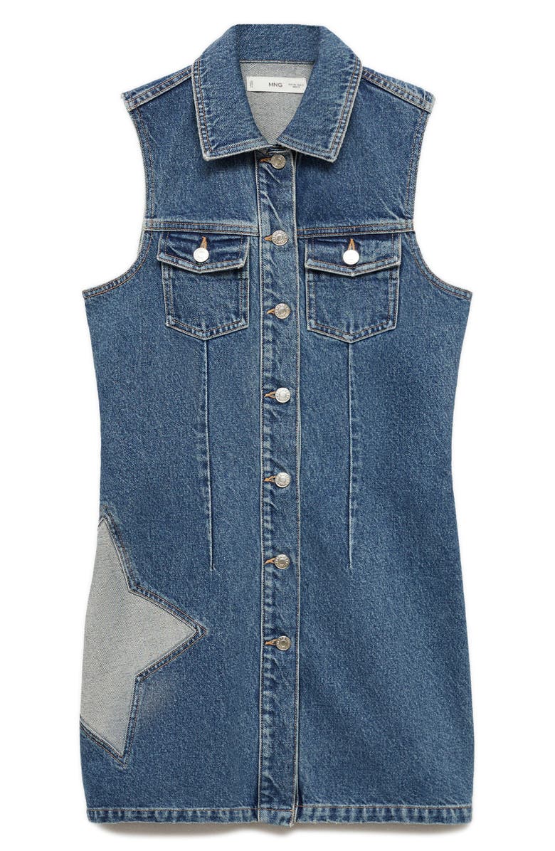 MANGO Star Detail Sleeveless Denim Dress, Main, color, Medium Blue