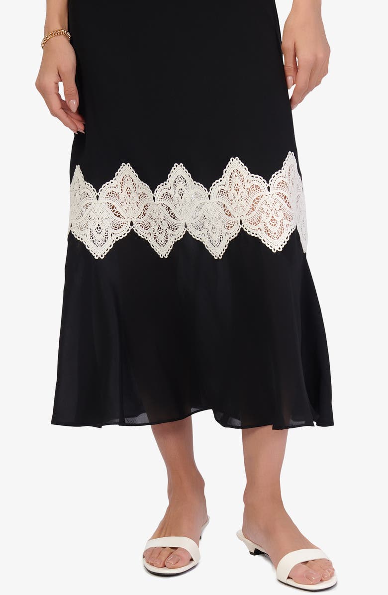 CAMI NYC Isadora Pleated Lace Inset Silk Maxi Dress, Alternate, color, 