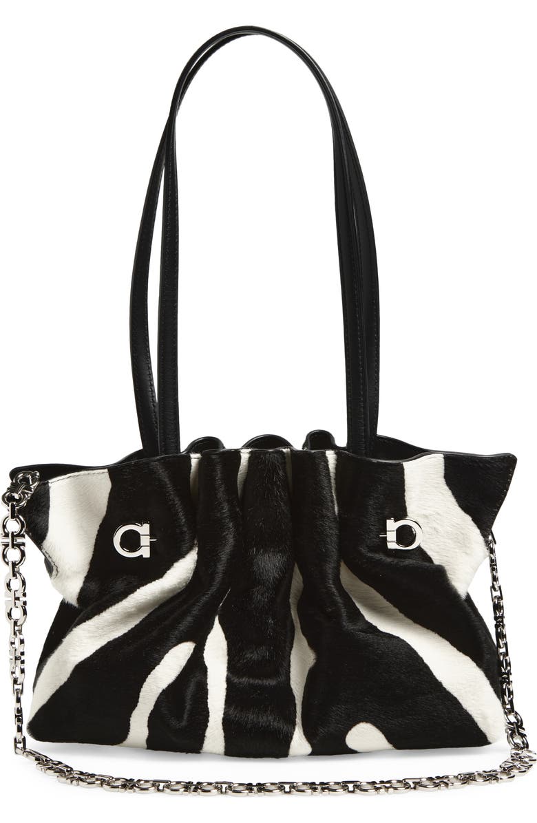 FERRAGAMO Small Piercing Soft Bag, Alternate, color, Kasba Bianco/ Nero