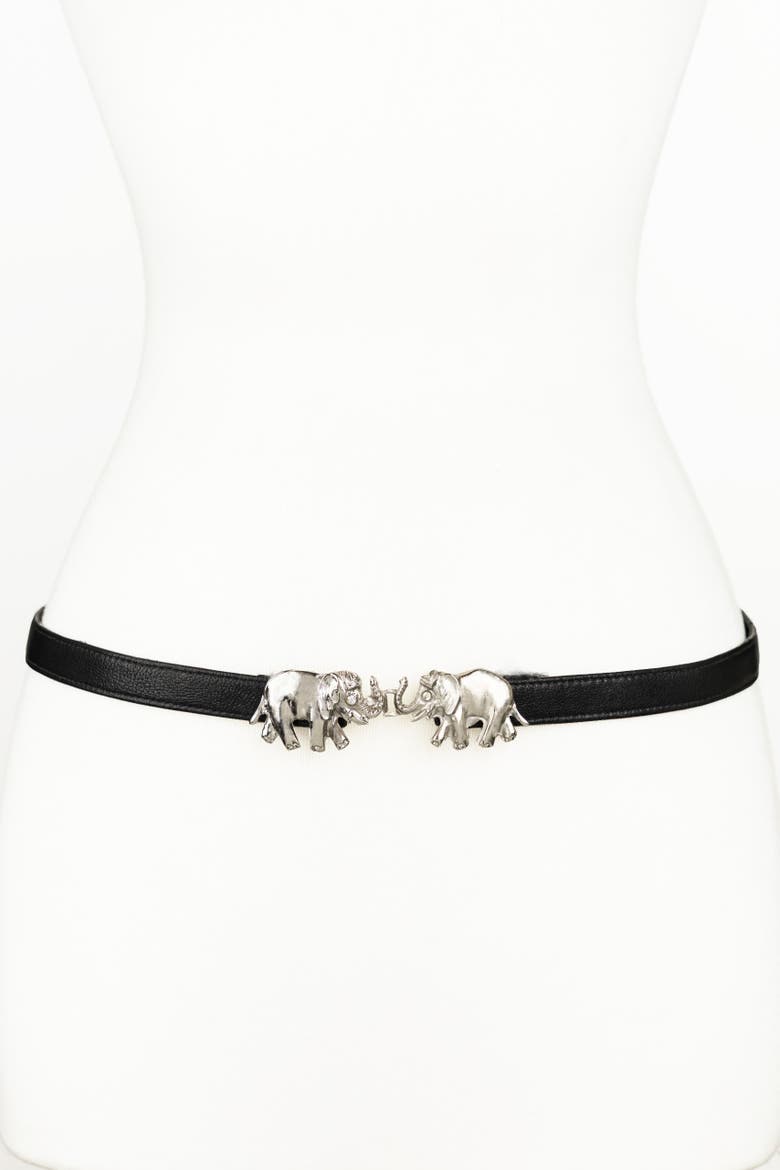 Elephant Clasp Leather Belt, Main, color, Black