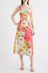 Vince Camuto Floral Print Fit & Flare Midi Dress
