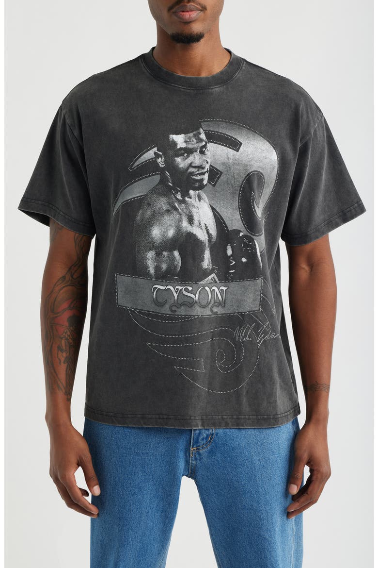 Mike Tyson Banner Cotton Graphic T-Shirt, Main, color, BLACK WASH