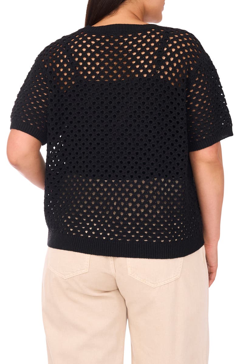 Vince Camuto Open Stitch Short Sleeve Sweater, Alternate, color, Rich Black