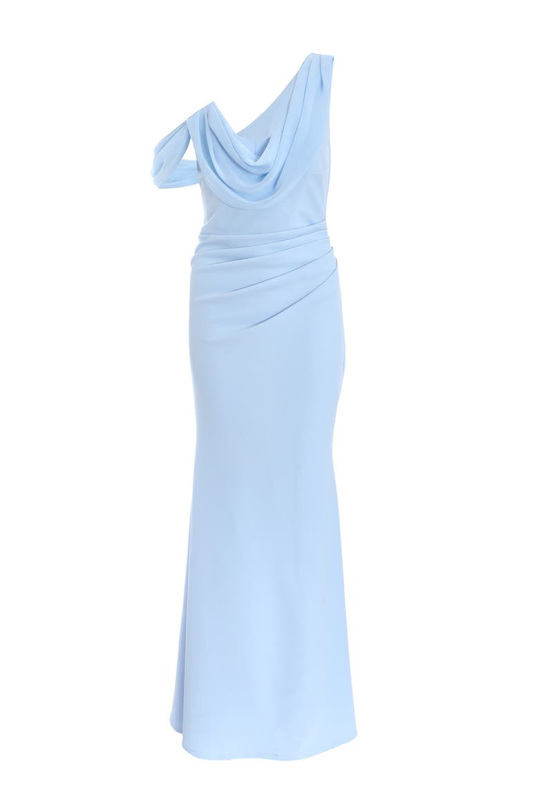 Chiffon With Scuba Crepe Cowl Neck Maxi Dress, Alternate, color, Blue