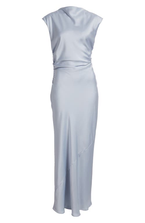 Shop Wayf Lillian Ruched Satin Gown In Dusty Blue