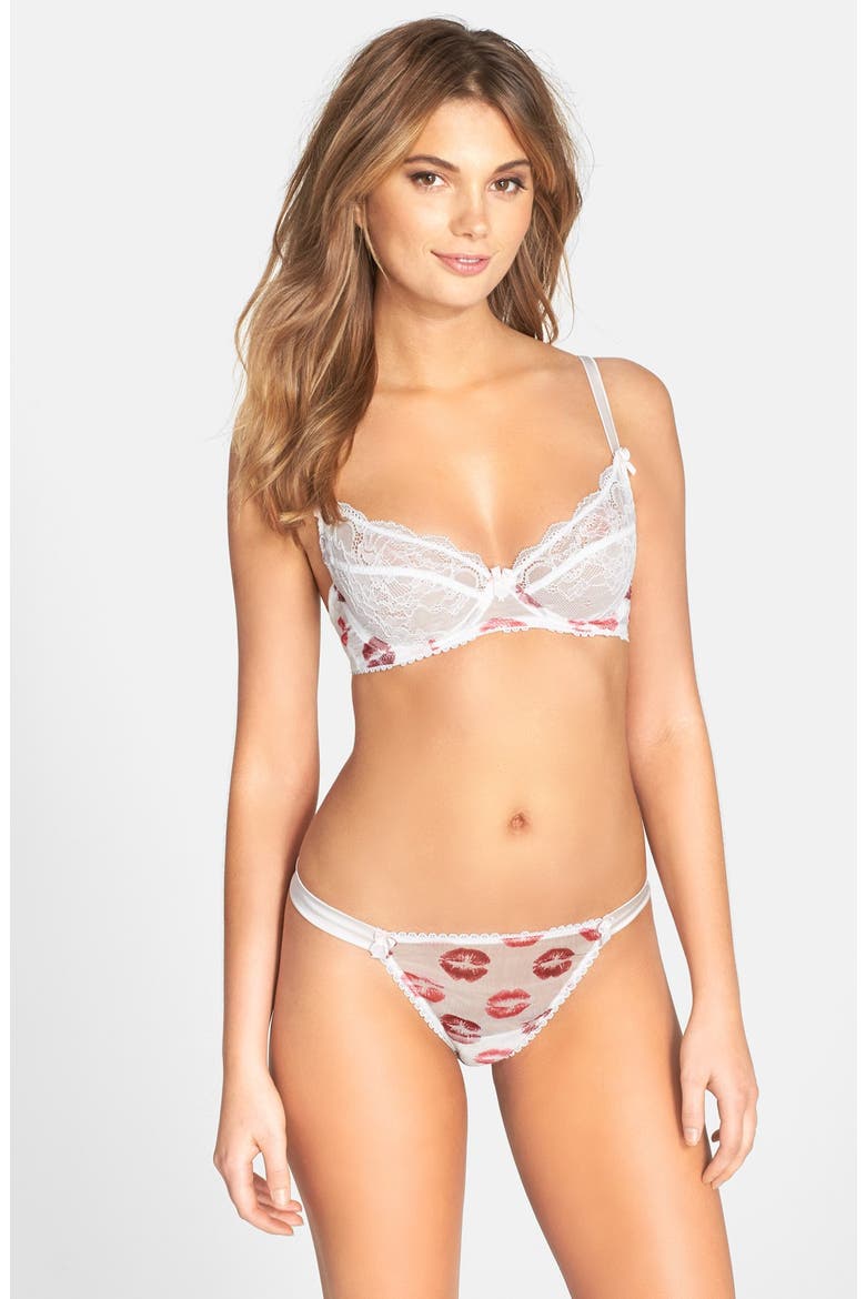 Lip Print Hipster Thong, Alternate, color, WHITE SILK/ RED LIP
