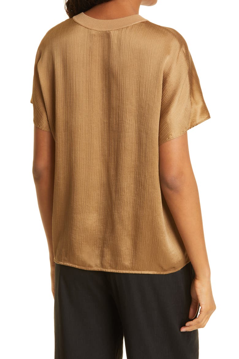 Flutter Sleeve Silk Top, Alternate, color, ALMOND