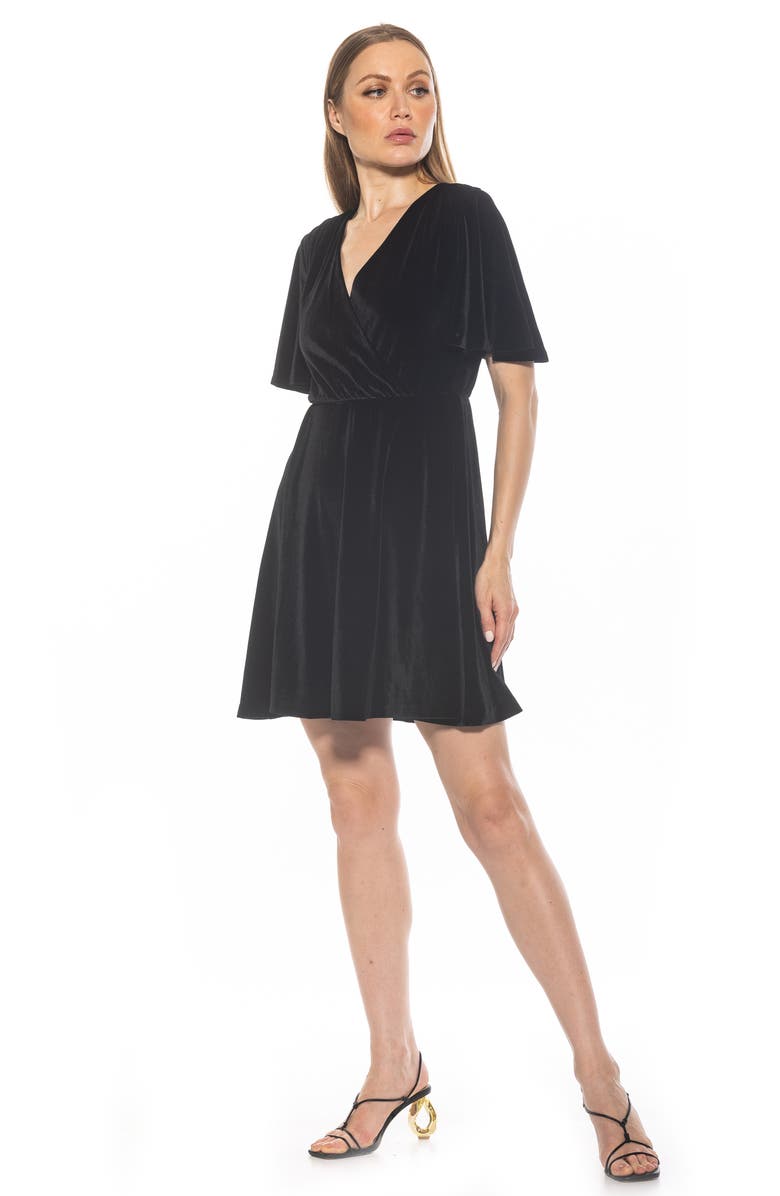 Alexia Admor Oakless Velvet Flutter Sleeve Fit & Flare Dress, Alternate, color, Black