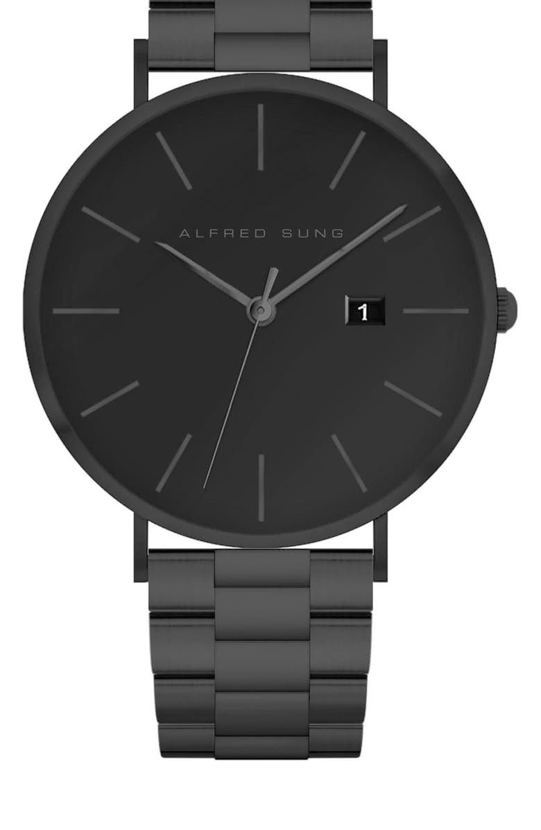 Alfred Sung Metropolitan Bracelet Watch, 42mm, Main, color, Black Bracelet/Black Dial