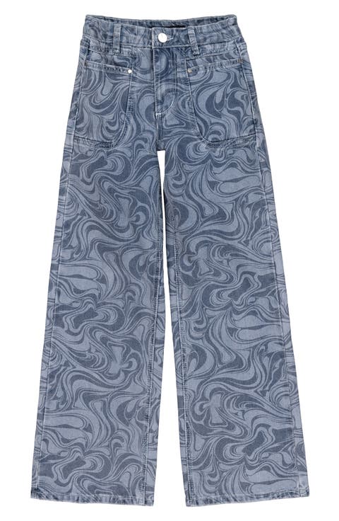 Kids' Bailey Print Patch Pocket Palazzo Wide Leg Jeans (Big Kid)
