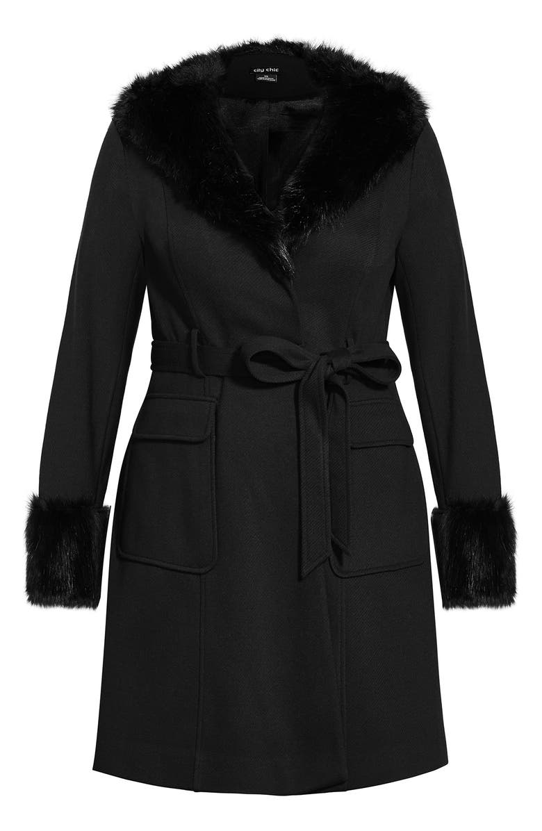 City Chic Make Me Blush Belted Coat with Faux Fur Trim, Alternate, color, 