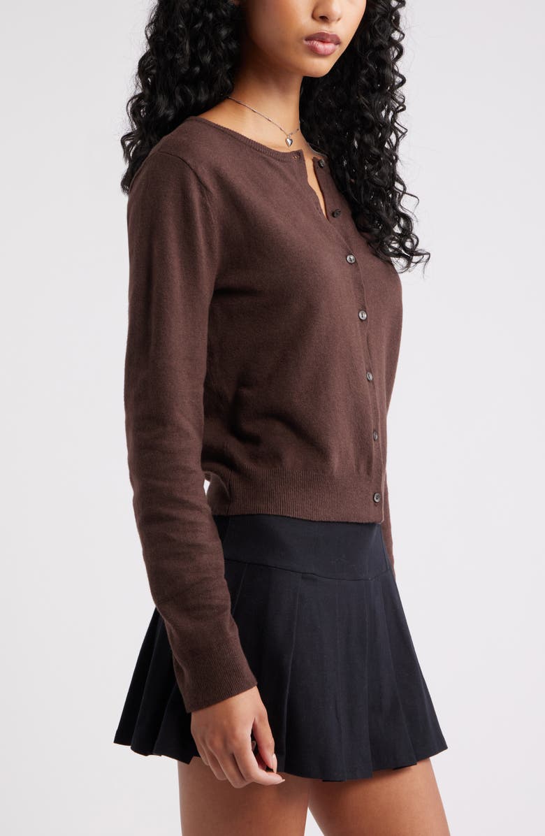 BP. Crewneck Cotton Blend Cardigan, Alternate, color, Brown Coffee