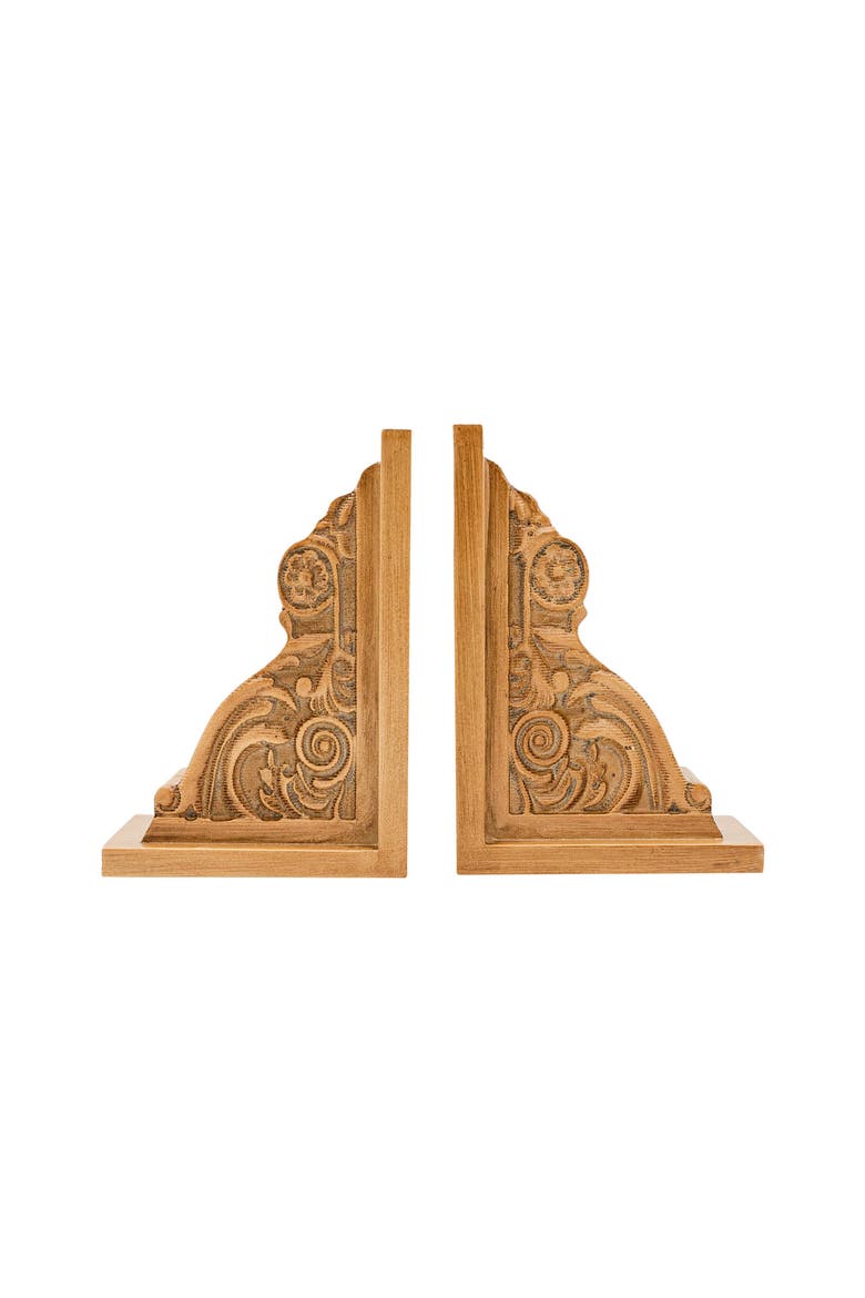 Set of 2 Carved Bookends Brown MDF, Main, color, Brown