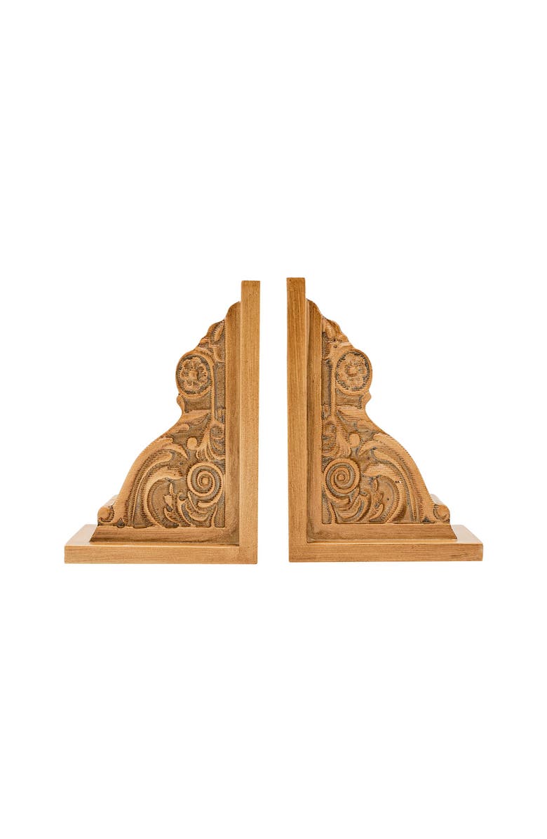 Foreside Home and Garden Set of 2 Carved Bookends Brown MDF, Main, color, Brown