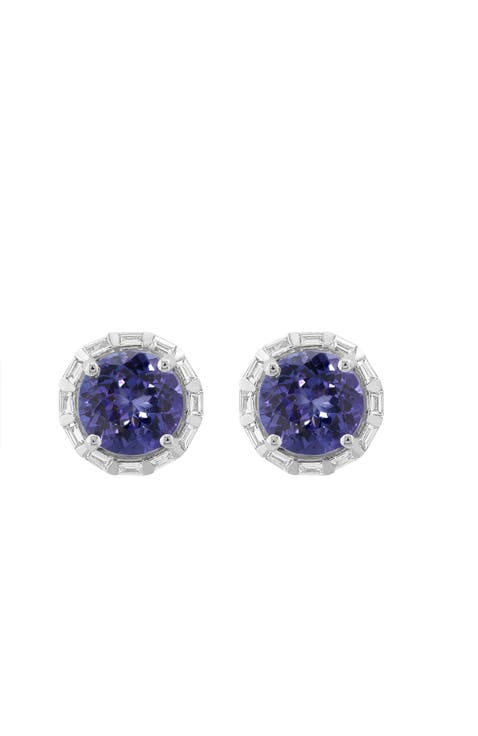 Blue Topaz Stud Earrings in 14K White Gold