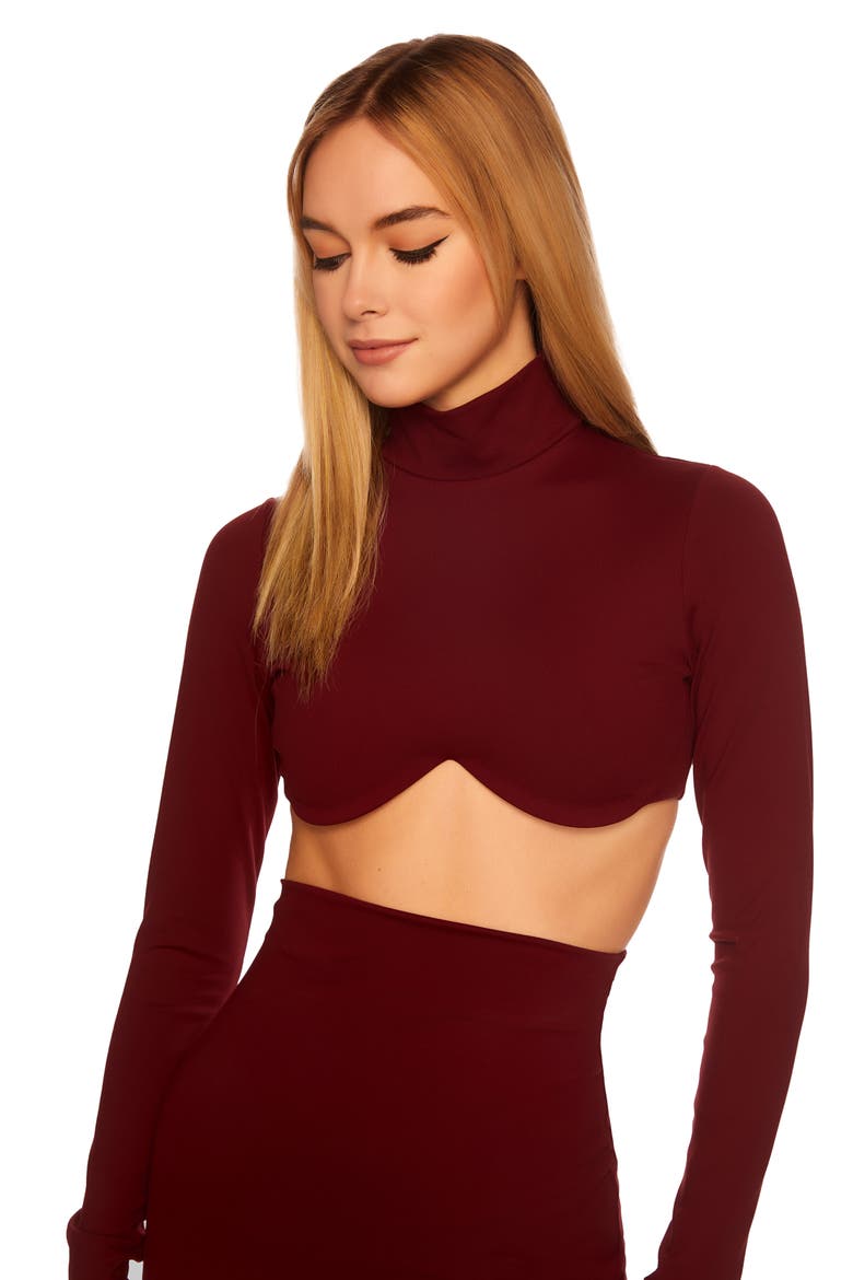 Underwire Mock Neck Crop Top, Alternate, color, OXBLOOD