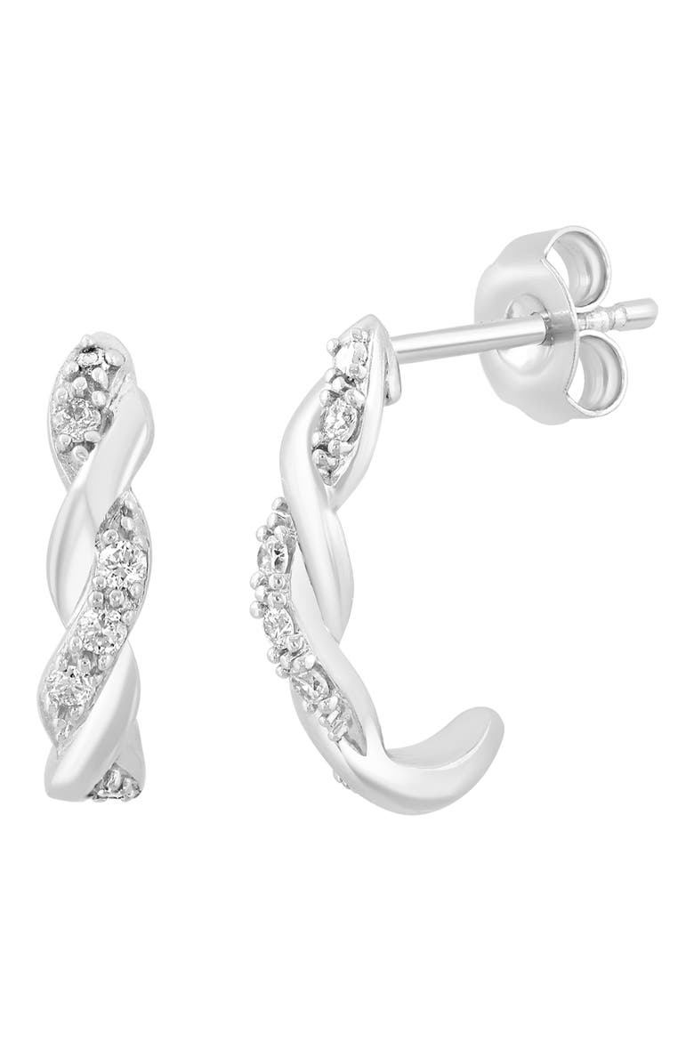 Lab Grown Diamond Twisted Hoop Earrings, Main, color, SILVER