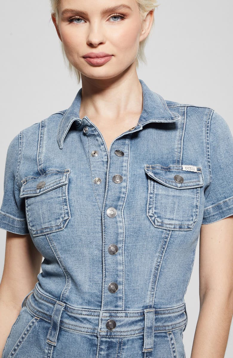 GUESS Lara Denim Romper, Alternate, color, Blue