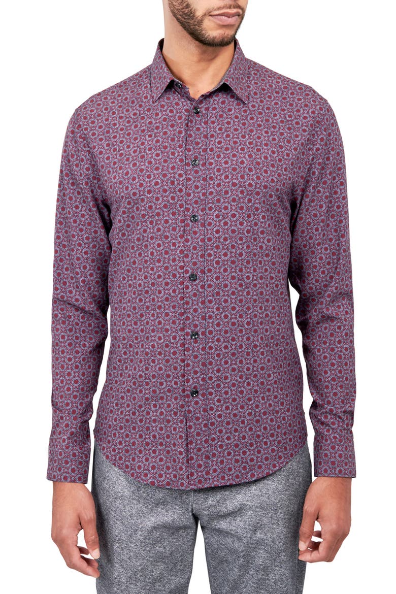 Slim Fit Medallion 4-Way Stretch Performance Long Sleeve Shirt, Main, color, PLUM