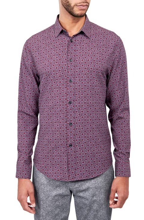 Slim Fit Medallion 4-Way Stretch Performance Long Sleeve Shirt